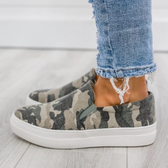 Olive green Camouflage SlipOn Platform Sneakers camo - Picture 3 of 6